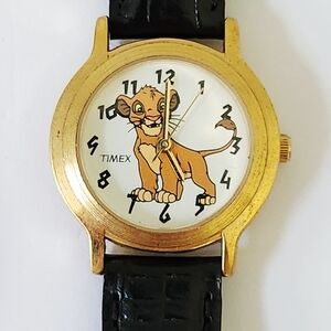 Vintage Lion King Simba Disney Watch By Timex Black Leather Band Needs Battery